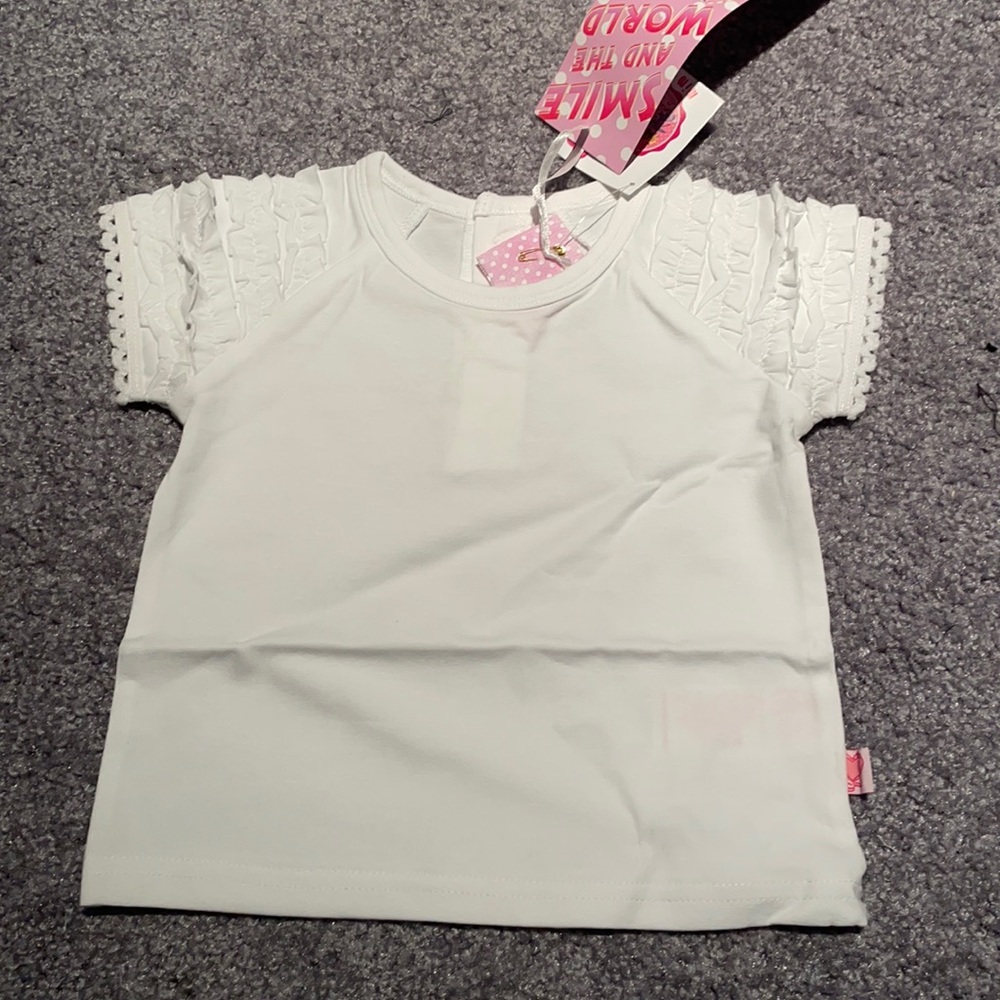 New Mim-Pi Baby Girls White Ruffle Sleeve Top